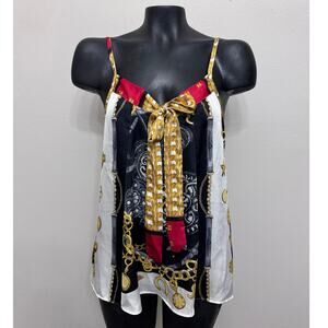 Y2K 90s Express Equestrian Cami Top Sz XS Tie Neck Satin Preppy Heritage Baroque